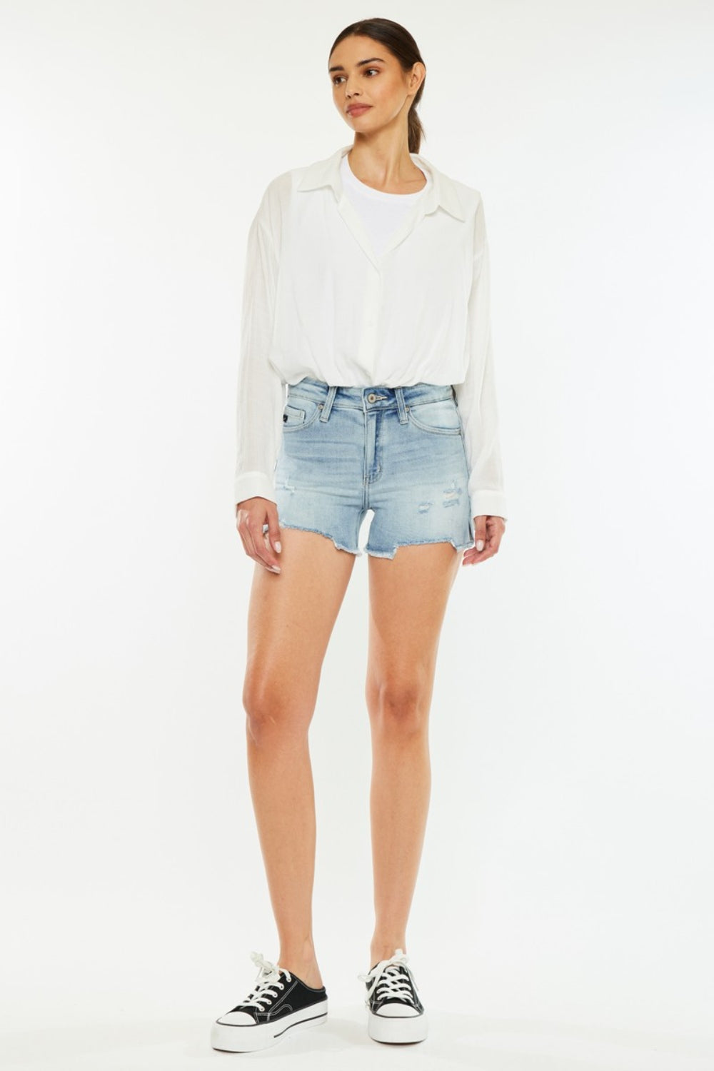 Kancan High Rise Side Slit Denim Shorts - Shop All Around Divas