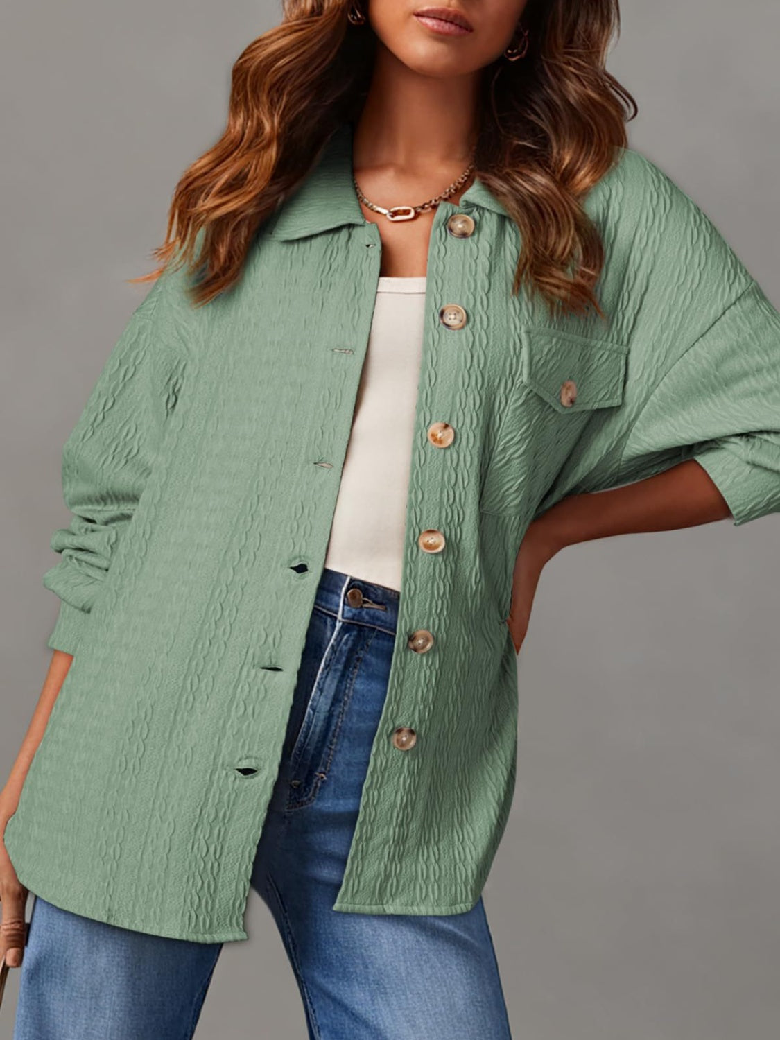 Textured Button Up Long Sleeve Shacket - 5 Colors