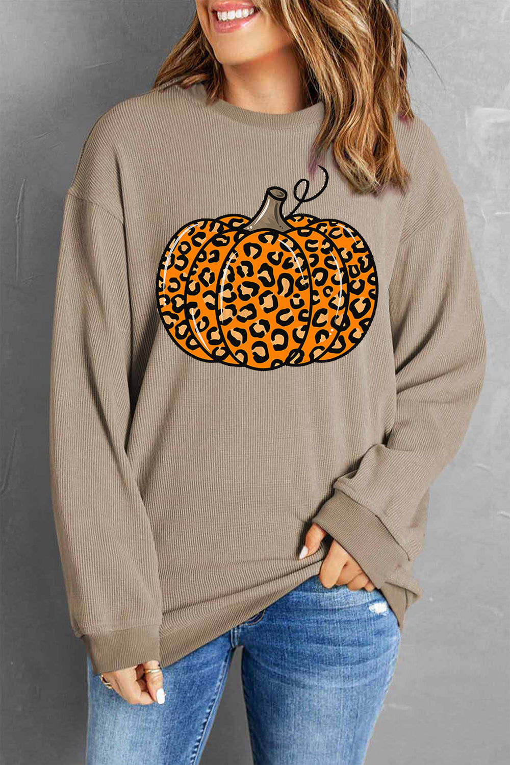 Pumpkin Round Neck Long Sleeve Sweatshirt Trendsi