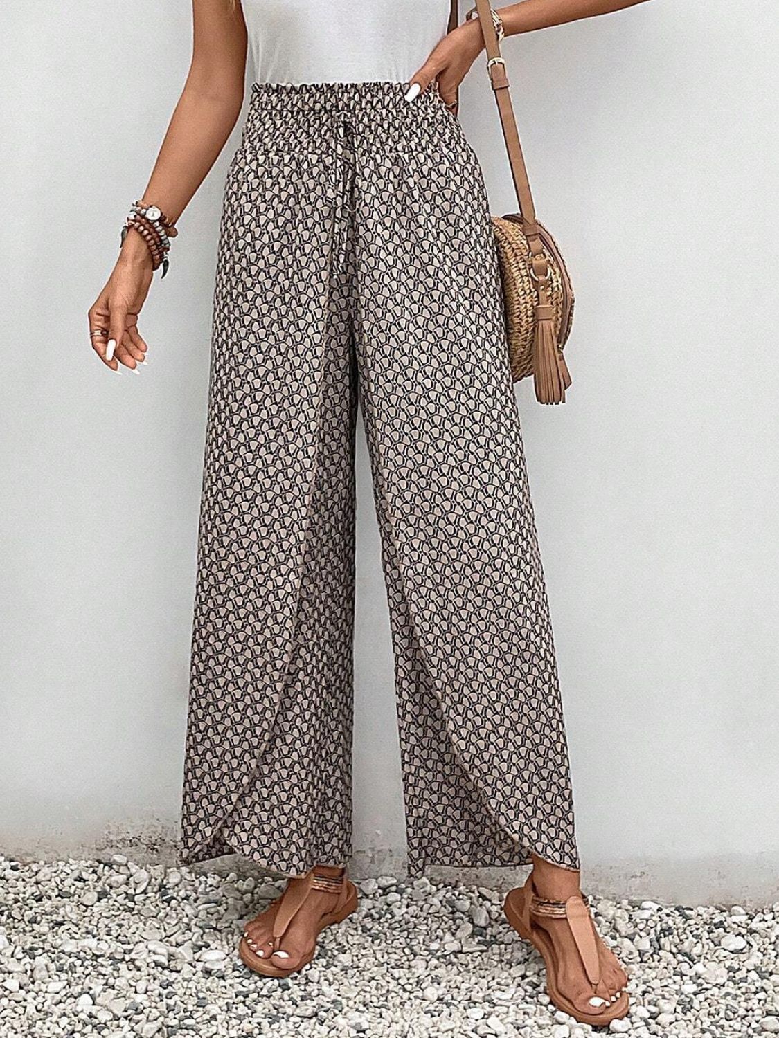 Tied Printed Wide Leg Pants - 5 Colors - Shop All Around Divas