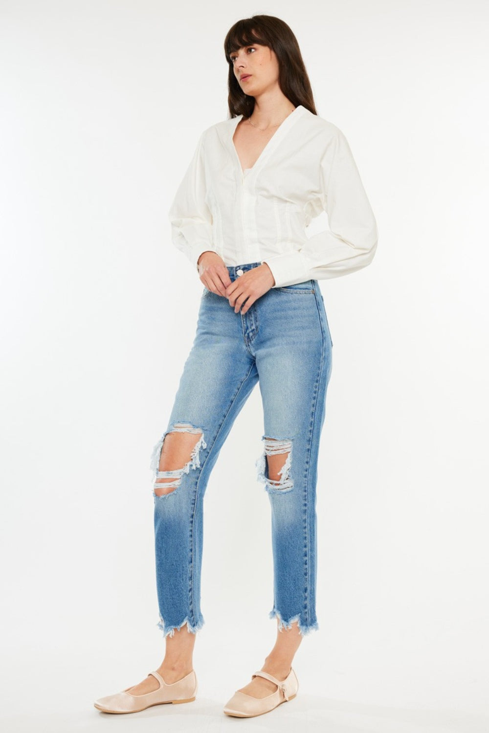 Kancan Distressed Frayed Hem Cropped Jeans - Shop All Around Divas