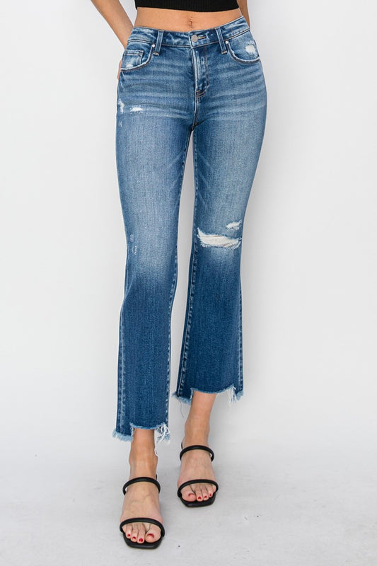 RISEN Full Size Frayed Step Hem Ankle Straight Jeans - Shop All Around Divas