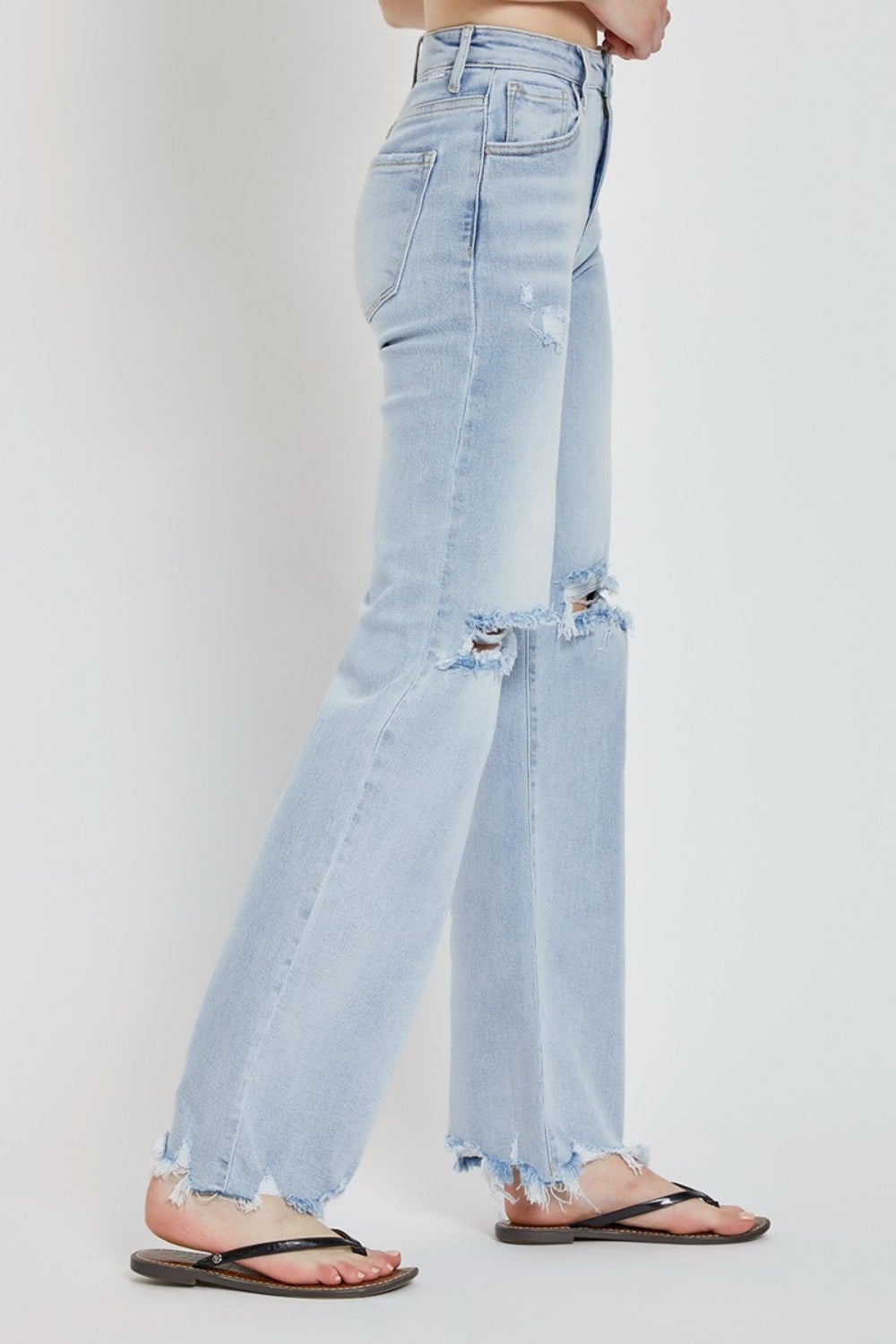 Risen Full Size High Rise Distressed Wide Leg Jeans Trendsi