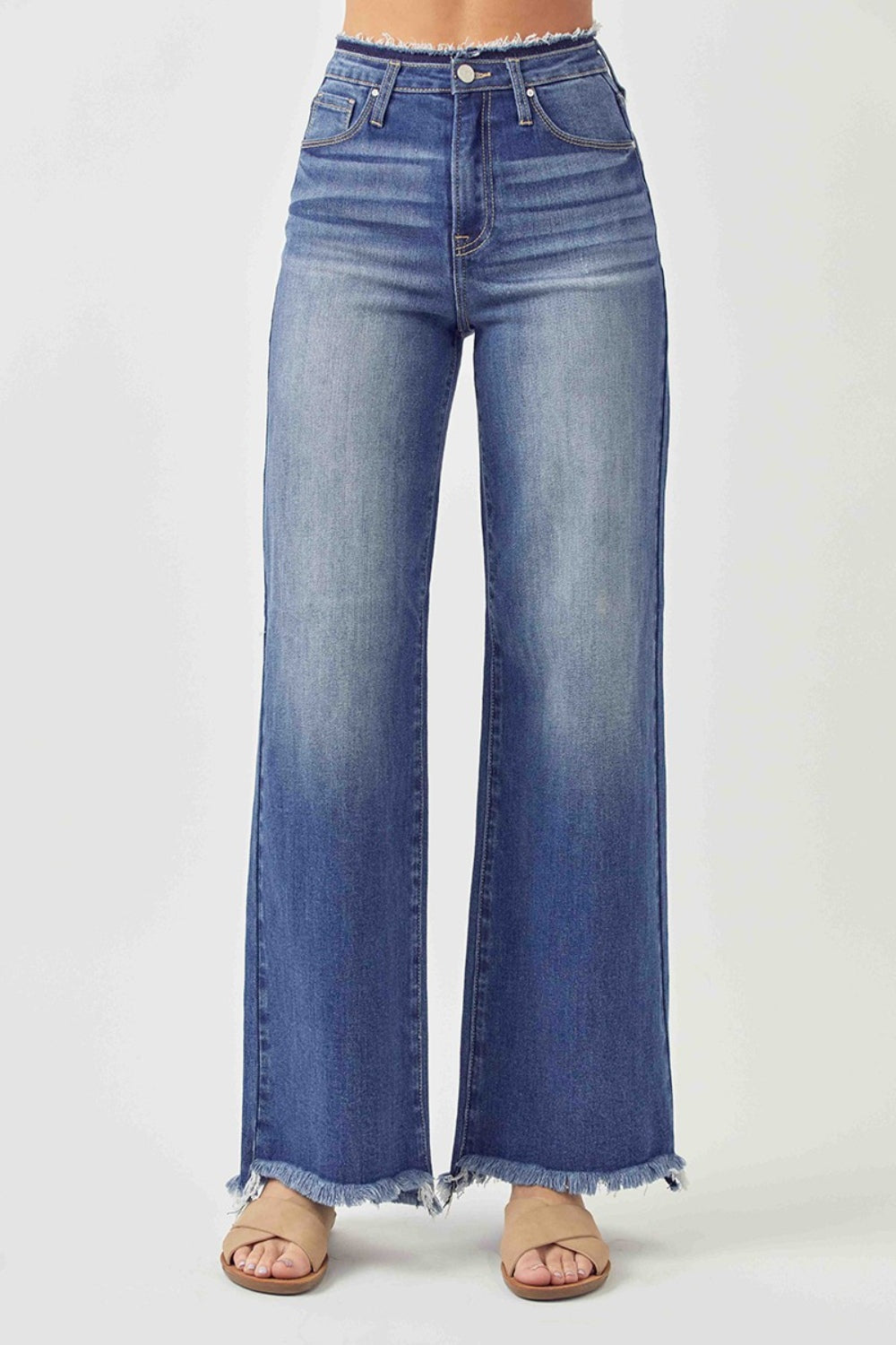 RISEN High Waist Raw Hem Wide Leg Jeans - Shop All Around Divas