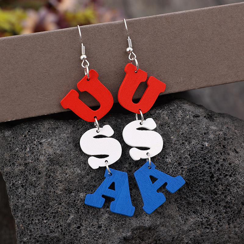 USA Wooden Letter Dangle Earrings - Shop All Around Divas