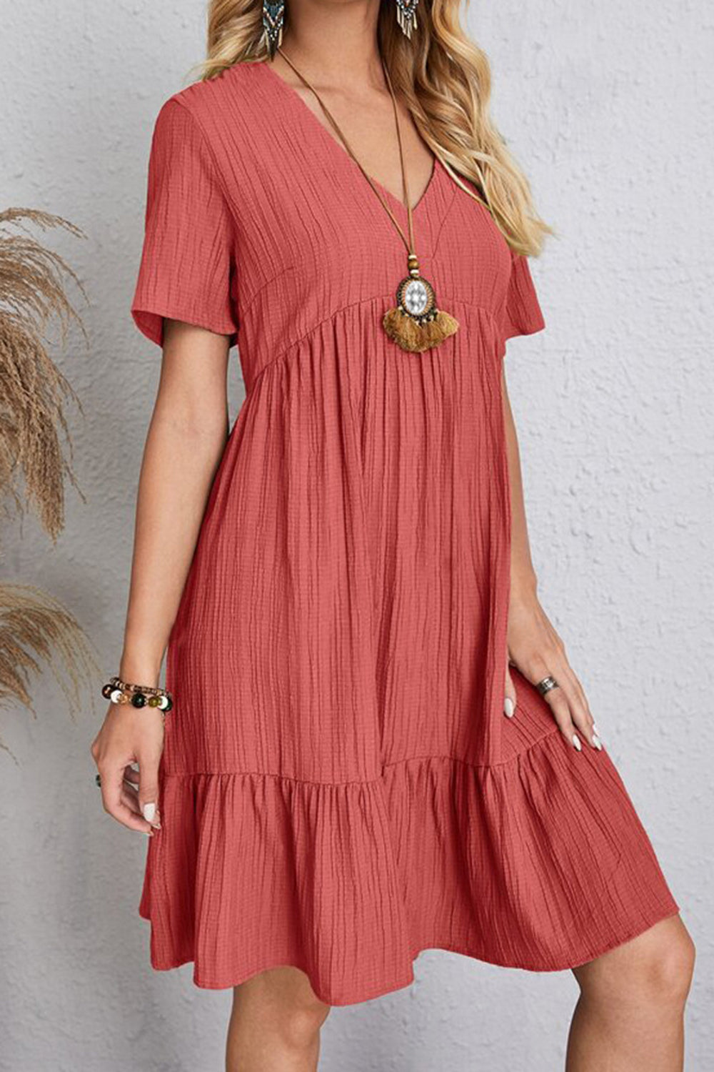 Full Size Ruched V-Neck Short Sleeve Dress - 7 Colors - Shop All Around Divas