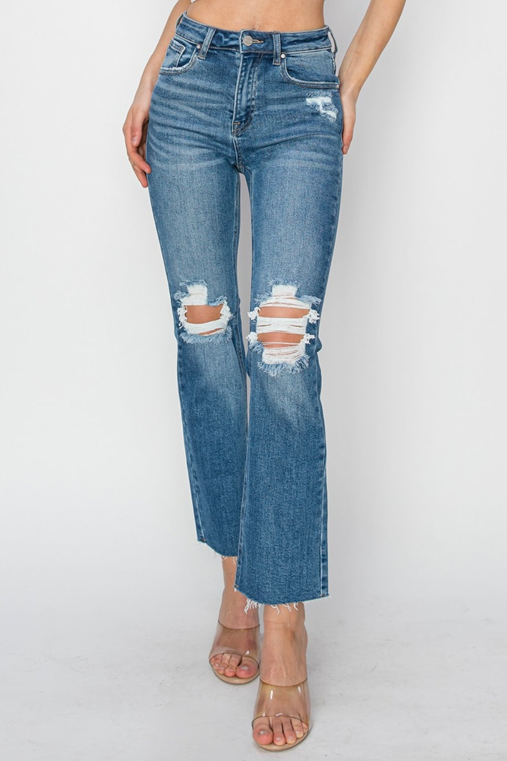 RISEN High Rise Distressed Ankle Jeans Trendsi