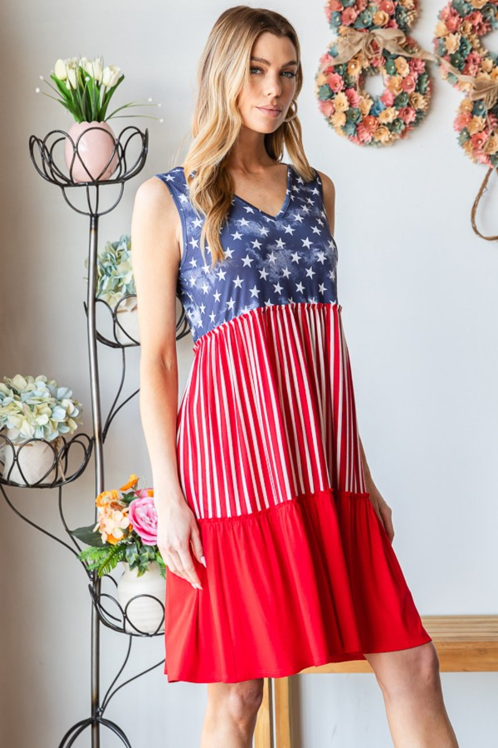 Heimish US Flag Theme Contrast Tank Dress - Shop All Around Divas