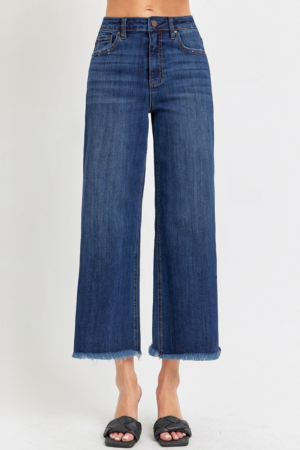 RISEN Full Size Raw Hem Cropped Wide Leg Jeans Trendsi