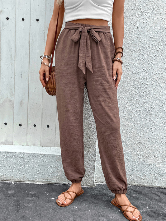 Tied High Waist Pants with Pockets - Shop All Around Divas