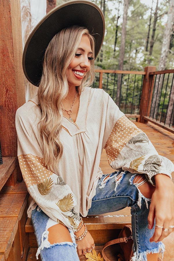 Printed V-Neck Long Sleeve Blouse