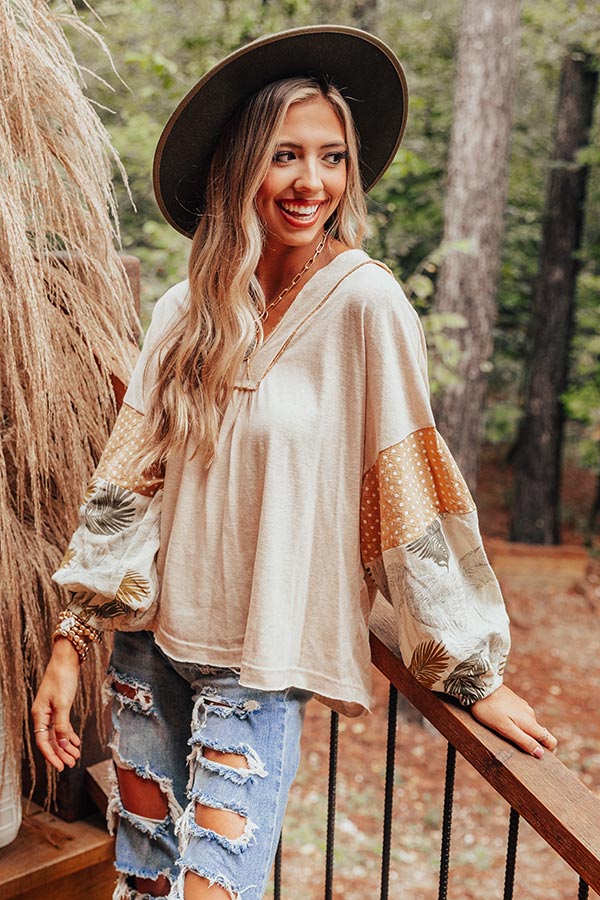 Printed V-Neck Long Sleeve Blouse