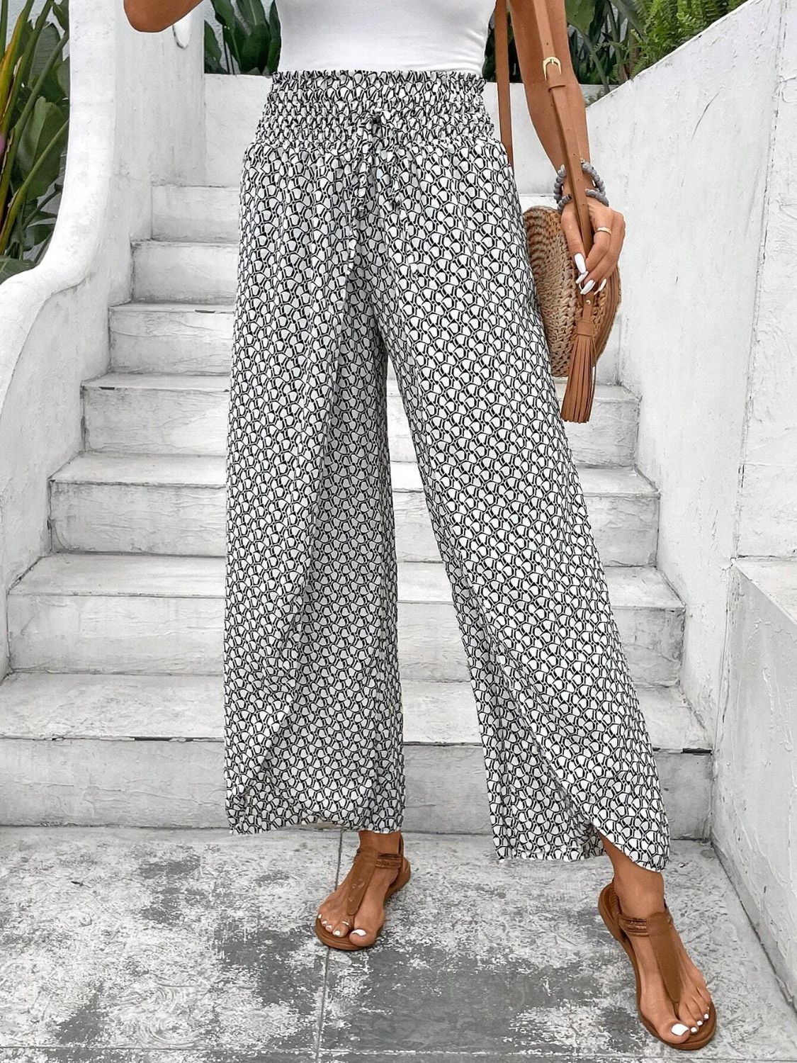 Tied Printed Wide Leg Pants - 5 Colors - Shop All Around Divas