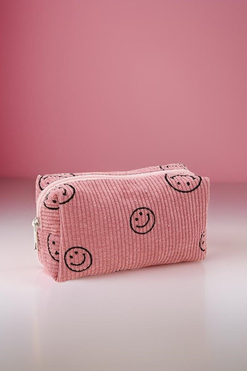 Zenana Smiley Face Corduroy Cosmetic Pouch - 6 Colors