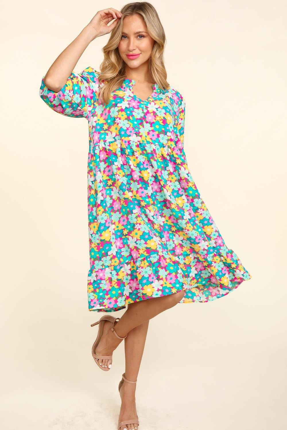 Haptics Bubble Sleeve Floral Ruffled Dress - Shop All Around Divas