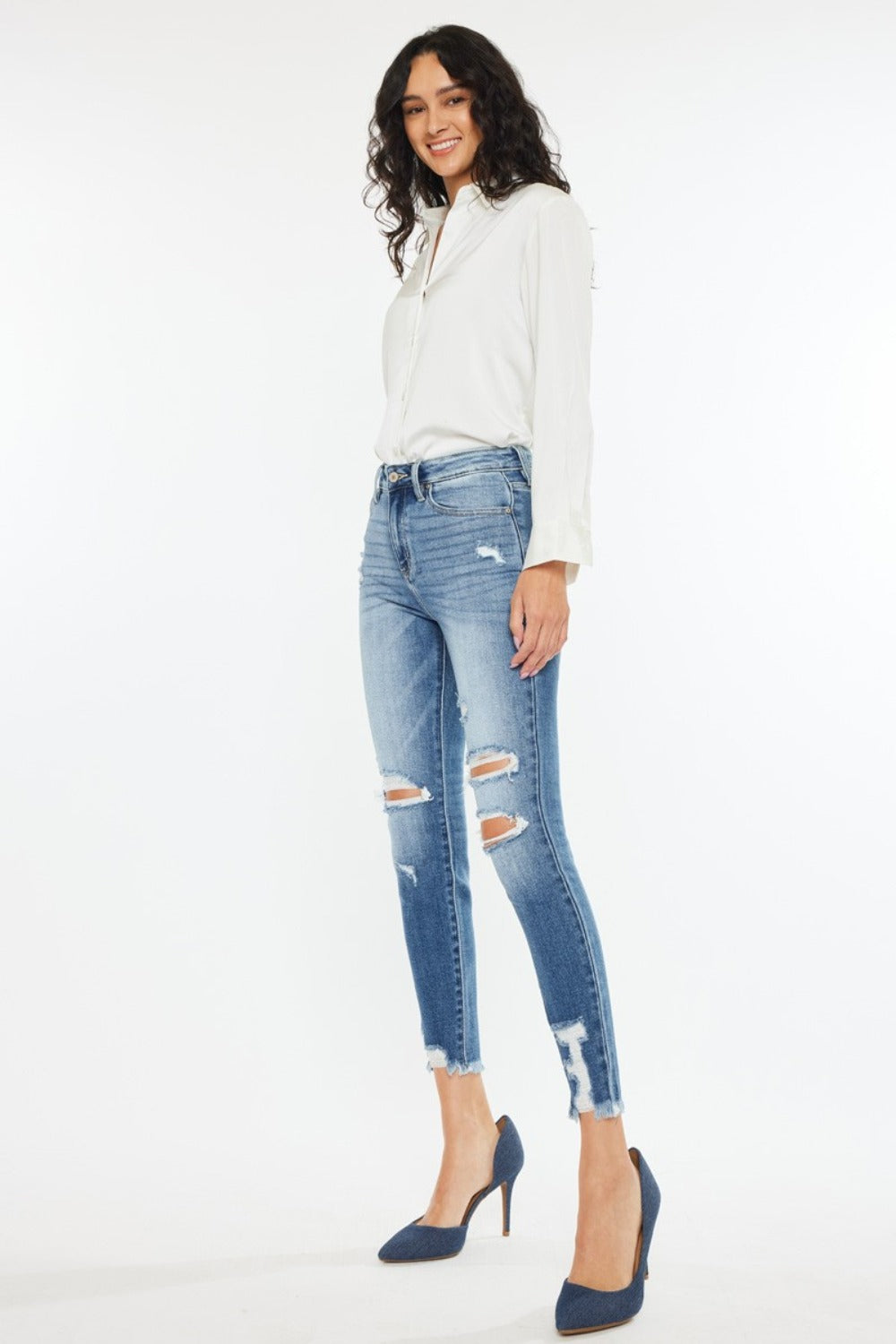 Kancan High Rise Frayed Ankle Skinny Jeans Trendsi