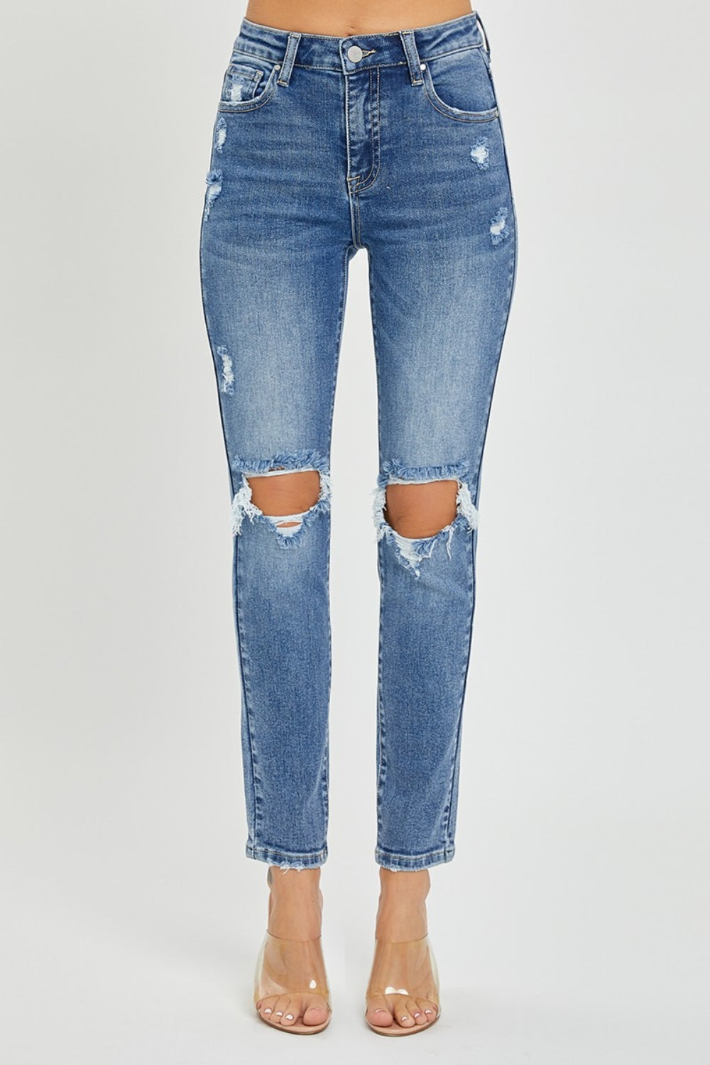 Risen Full Size High Rise Knee Distressed Skinny Jeans Trendsi