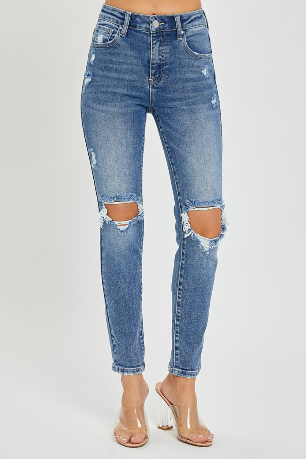 Risen Full Size High Rise Knee Distressed Skinny Jeans Trendsi