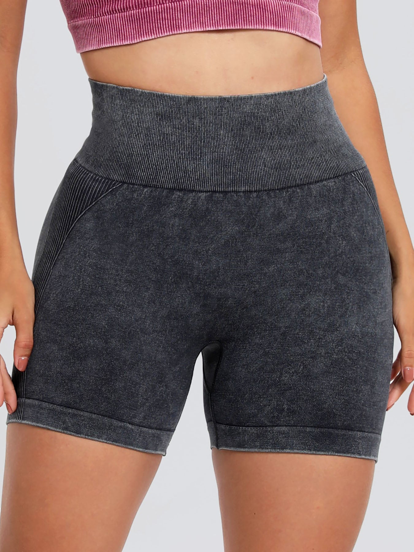 Washed High Waist Active Shorts - 4 Colors Trendsi