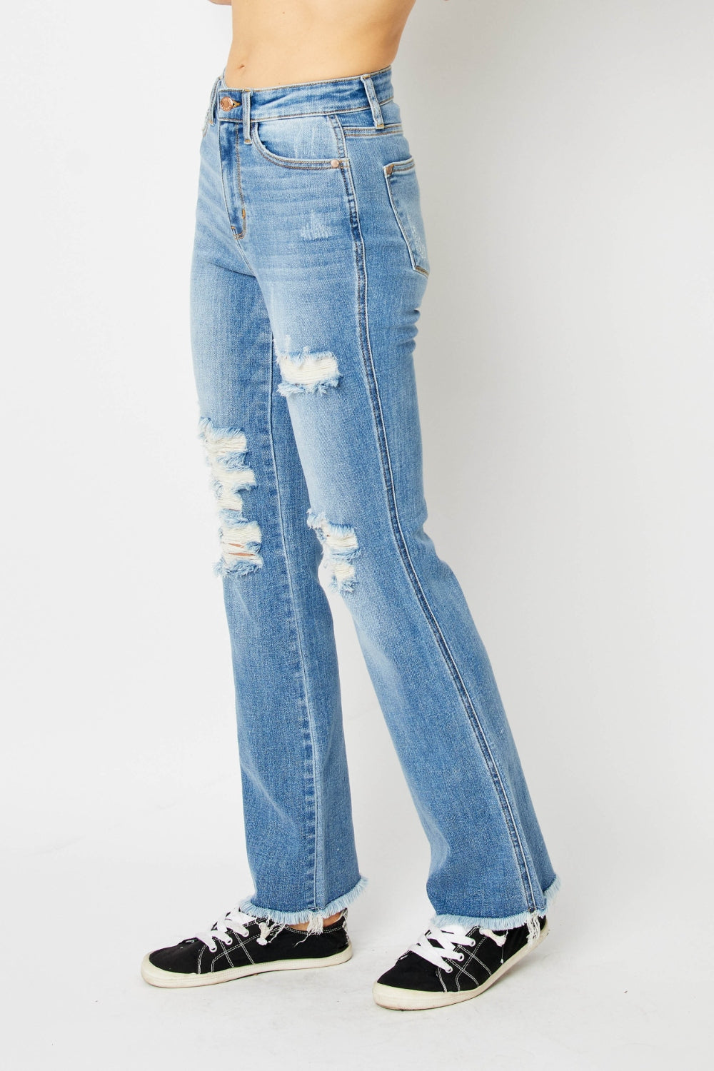 Judy Blue Full Size Distressed Raw Hem Bootcut Jeans - Shop All Around Divas