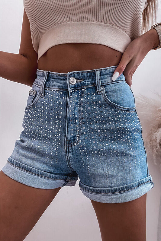 Rhinestone High Waist Denim Shorts - Shop All Around Divas