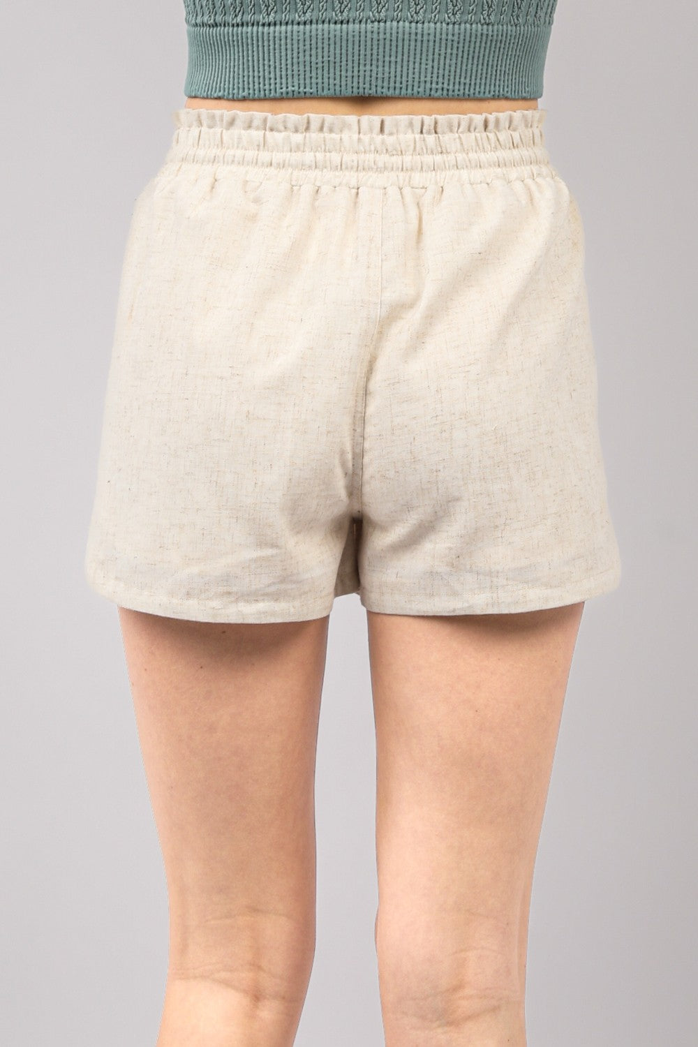 VERY J Drawstring Elastic Waist Linen Shorts Trendsi