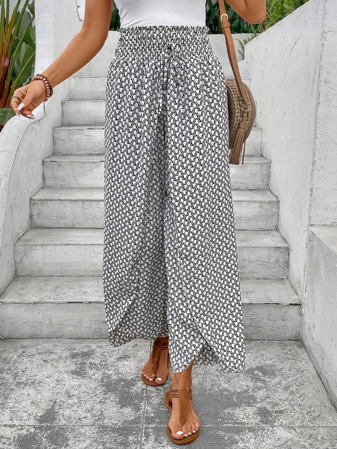 Tied Printed Wide Leg Pants - 5 Colors - Shop All Around Divas