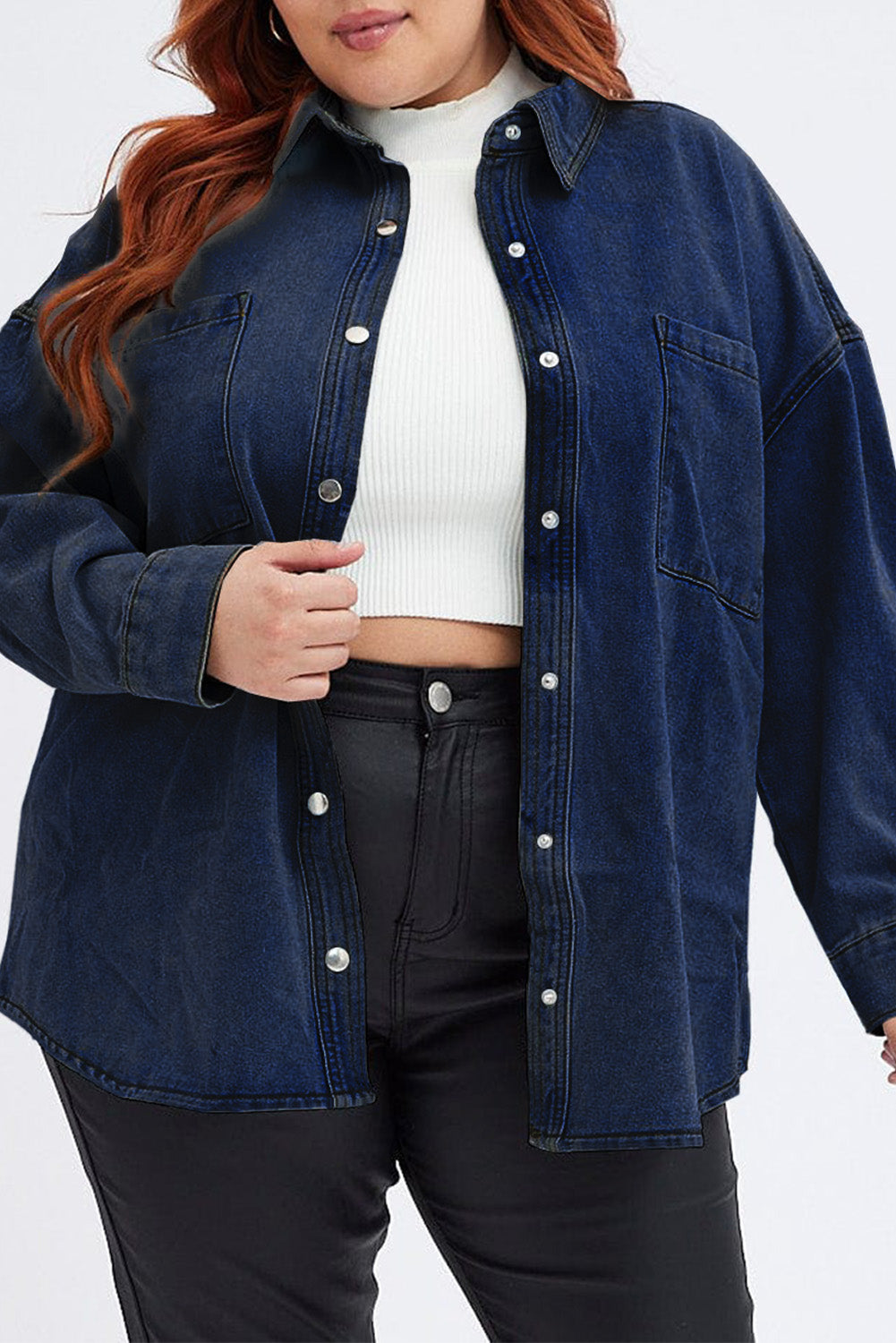 Plus Size Snap Down Pocketed Denim Jacket - 2 Colors - Shop All Around Divas