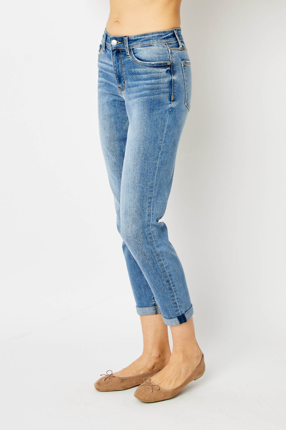 Judy Blue Full Size Cuffed Hem Slim Jeans - Shop All Around Divas