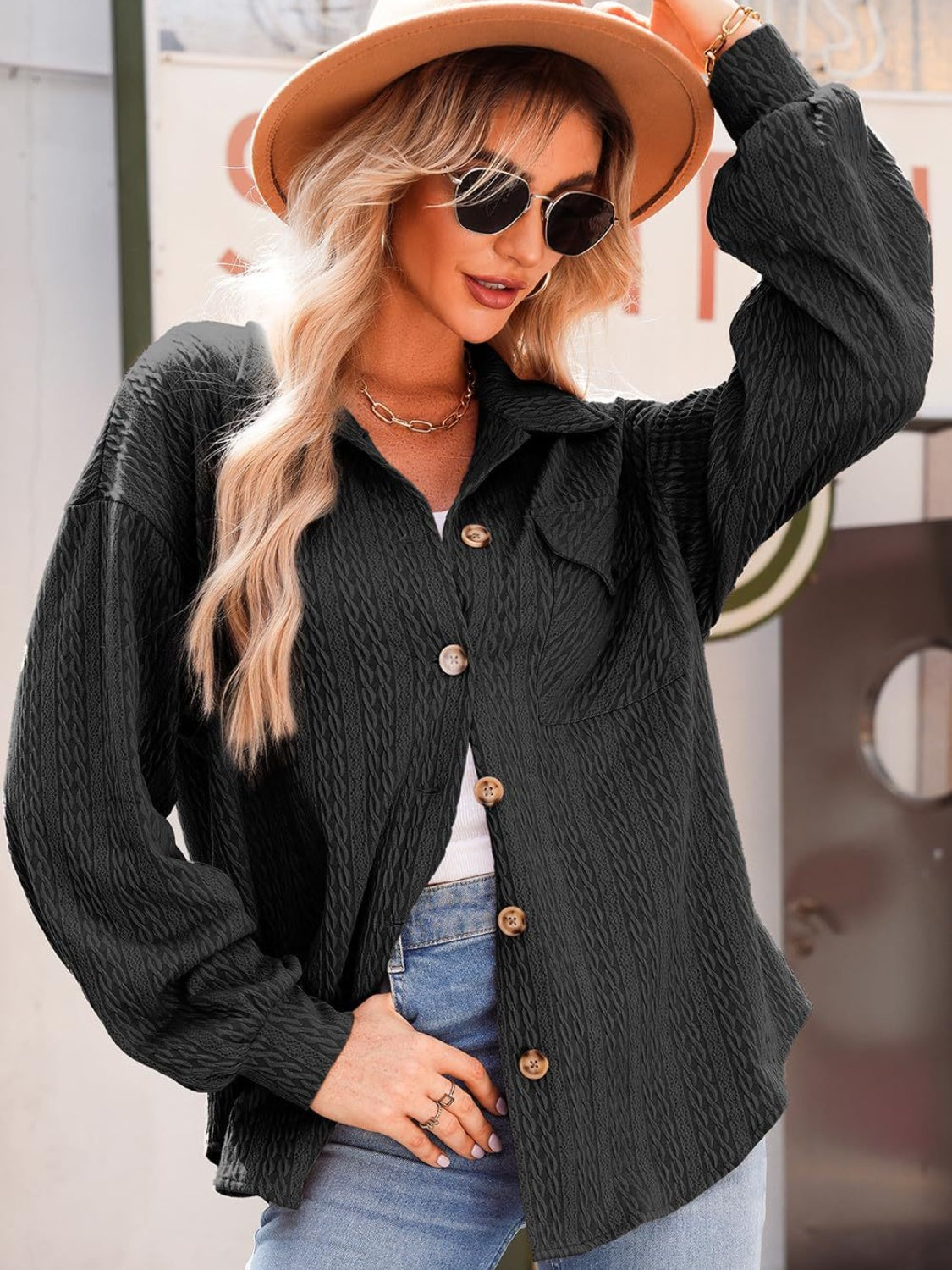 Textured Button Up Long Sleeve Shacket - 5 Colors