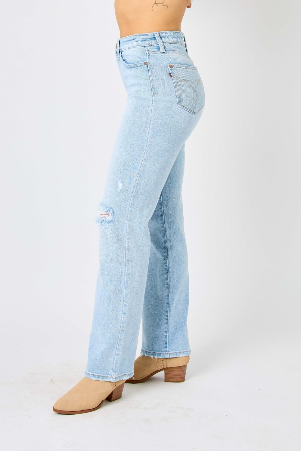 Judy Blue Full Size High Waist Distressed Straight Jeans - Shop All Around Divas