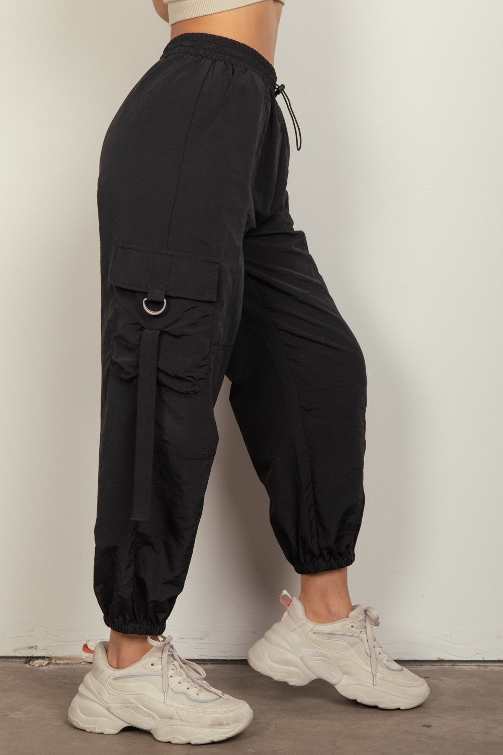 VERY J Elastic Waist Woven Cargo Pants Trendsi