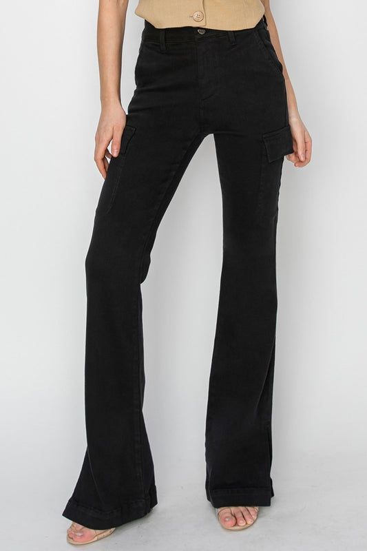 Risen Full Size High Rise Side Slit Cargo Bootcut Jeans Trendsi