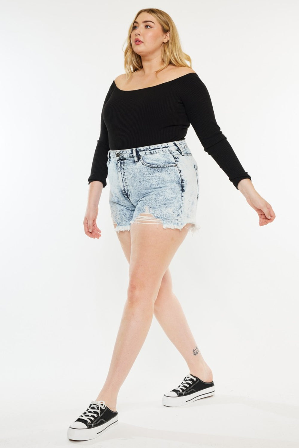 Kancan Full Size Distressed High Waist Denim Shorts - Shop All Around Divas