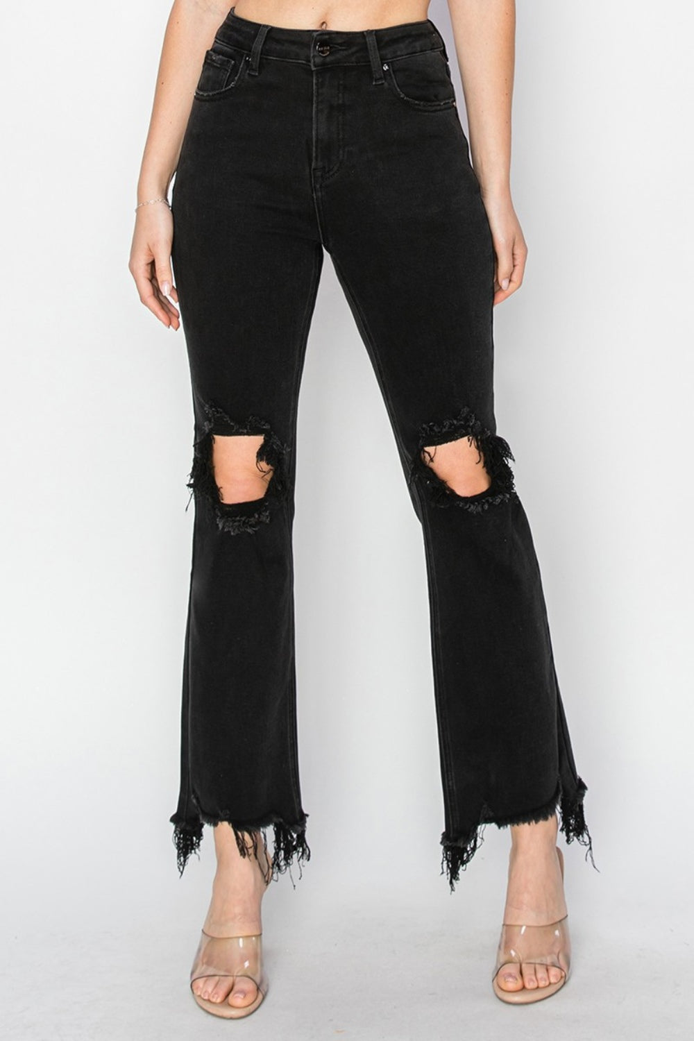 RISEN DRUNK IN LOVE Distressed Raw Hem Jeans with Pockets Trendsi