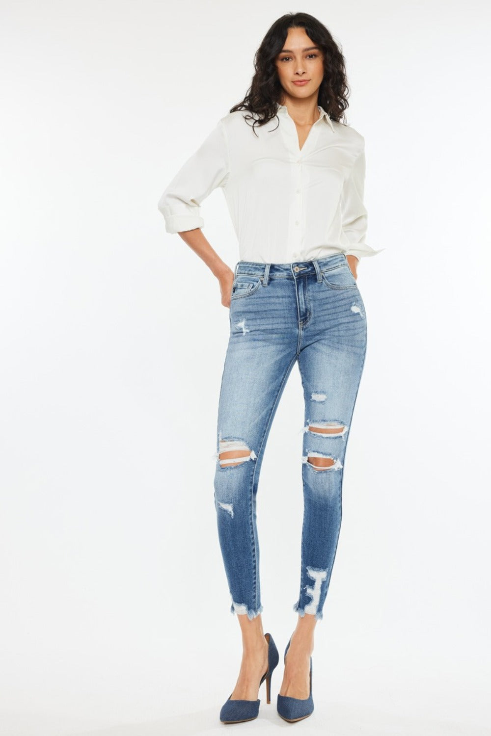 Kancan High Rise Frayed Ankle Skinny Jeans Trendsi