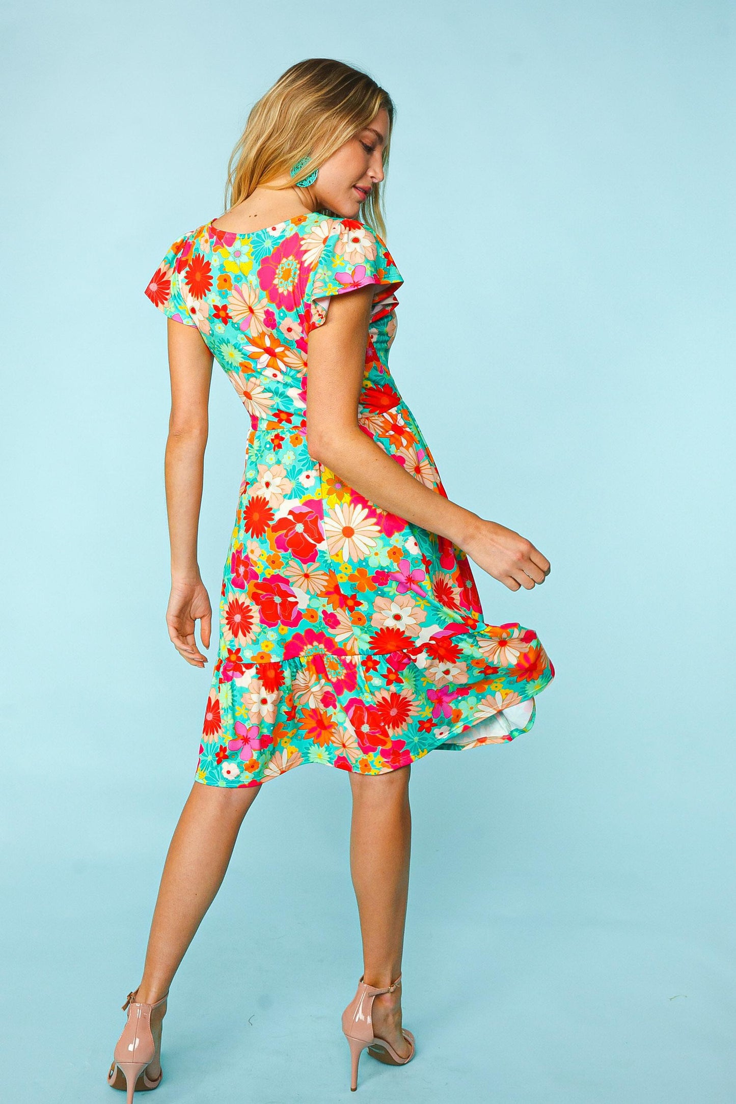 Haptics Floral Square Neck Short Sleeve Dress - Shop All Around Divas