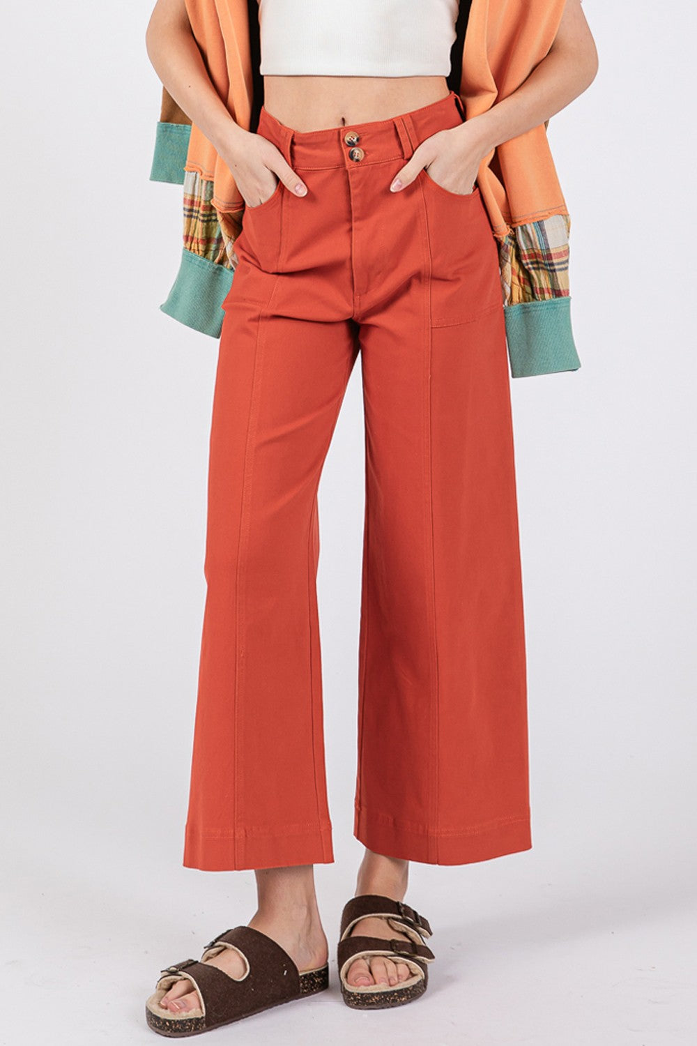 SAGE + FIG Wide Leg Cropped Pants Trendsi