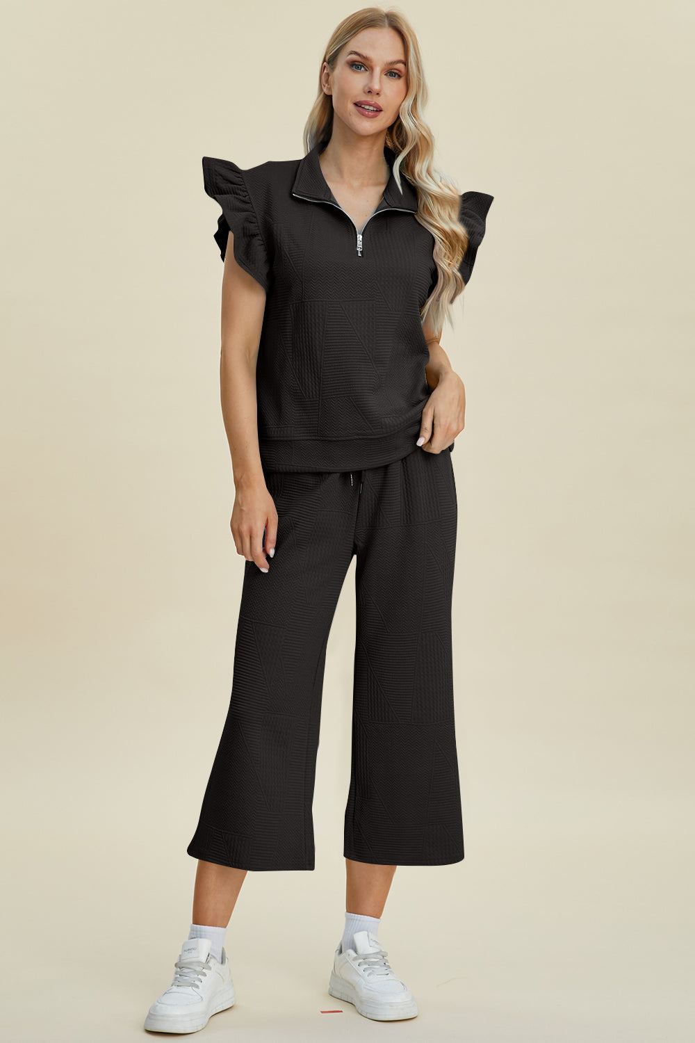 Double Take Texture Ruffle Short Sleeve Top and Wide Leg Pants Set - 5 Colors Trendsi