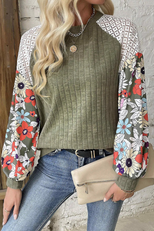 Printed Round Neck Long Sleeve Top - 3 Colors