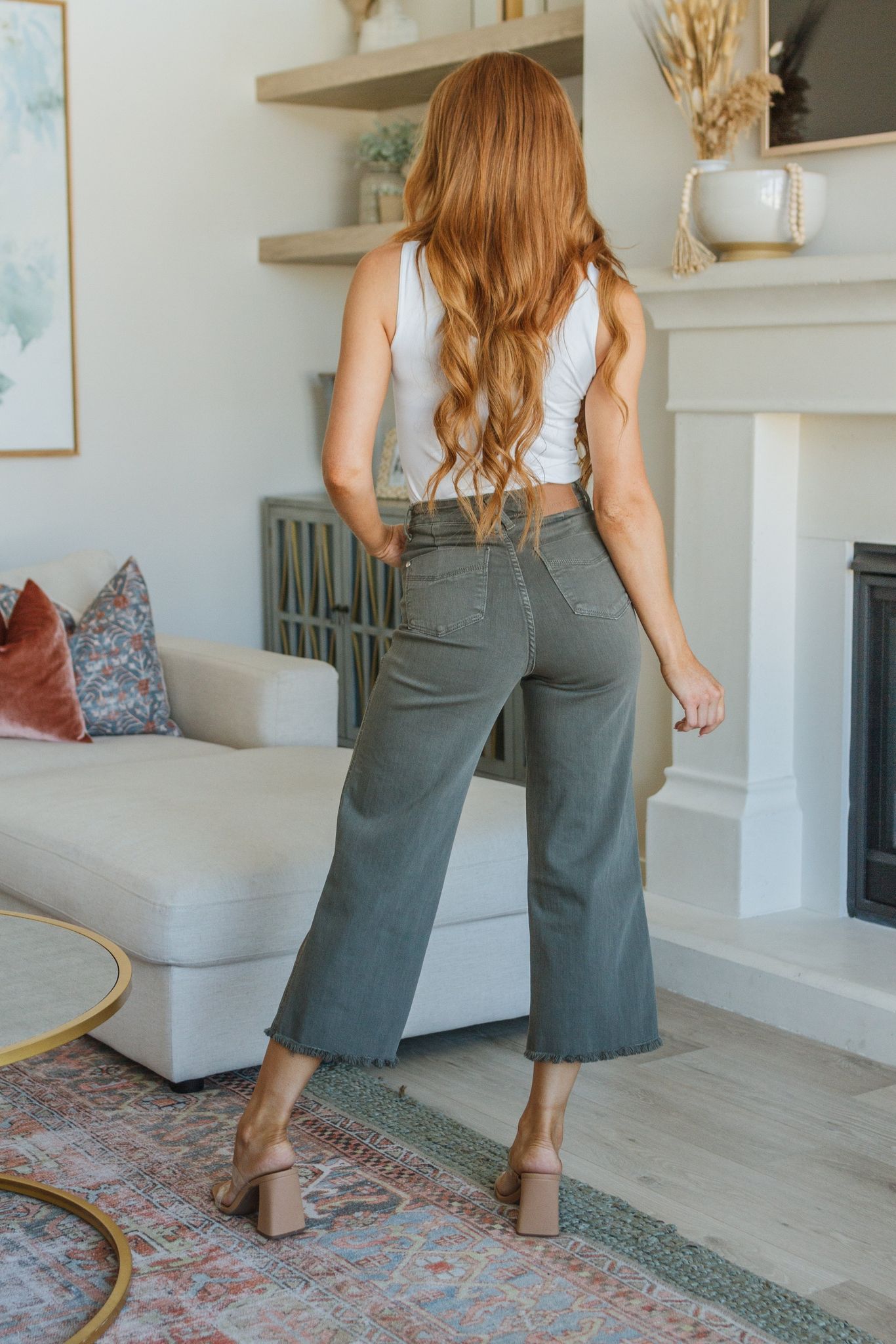 Harvey High Rise Crop Jeans in Olive