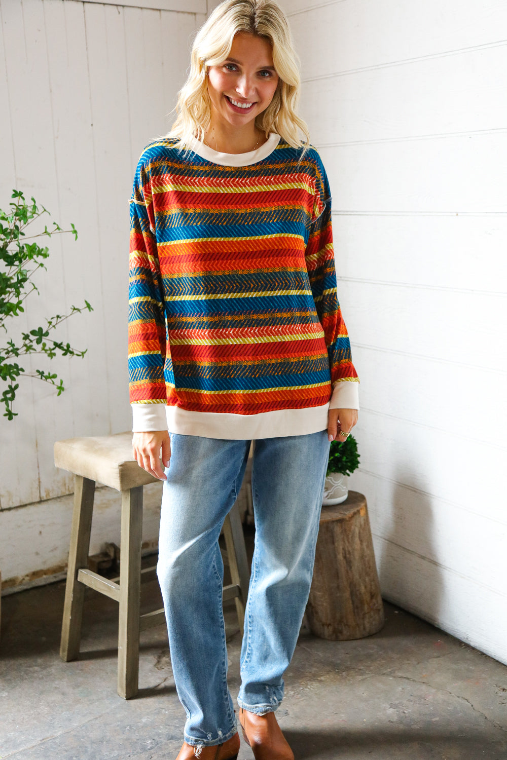 Sunset on the Trail Multicolor Textured Oversized Knit Sweater