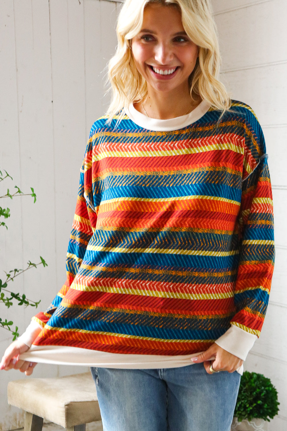 Sunset on the Trail Multicolor Textured Oversized Knit Sweater