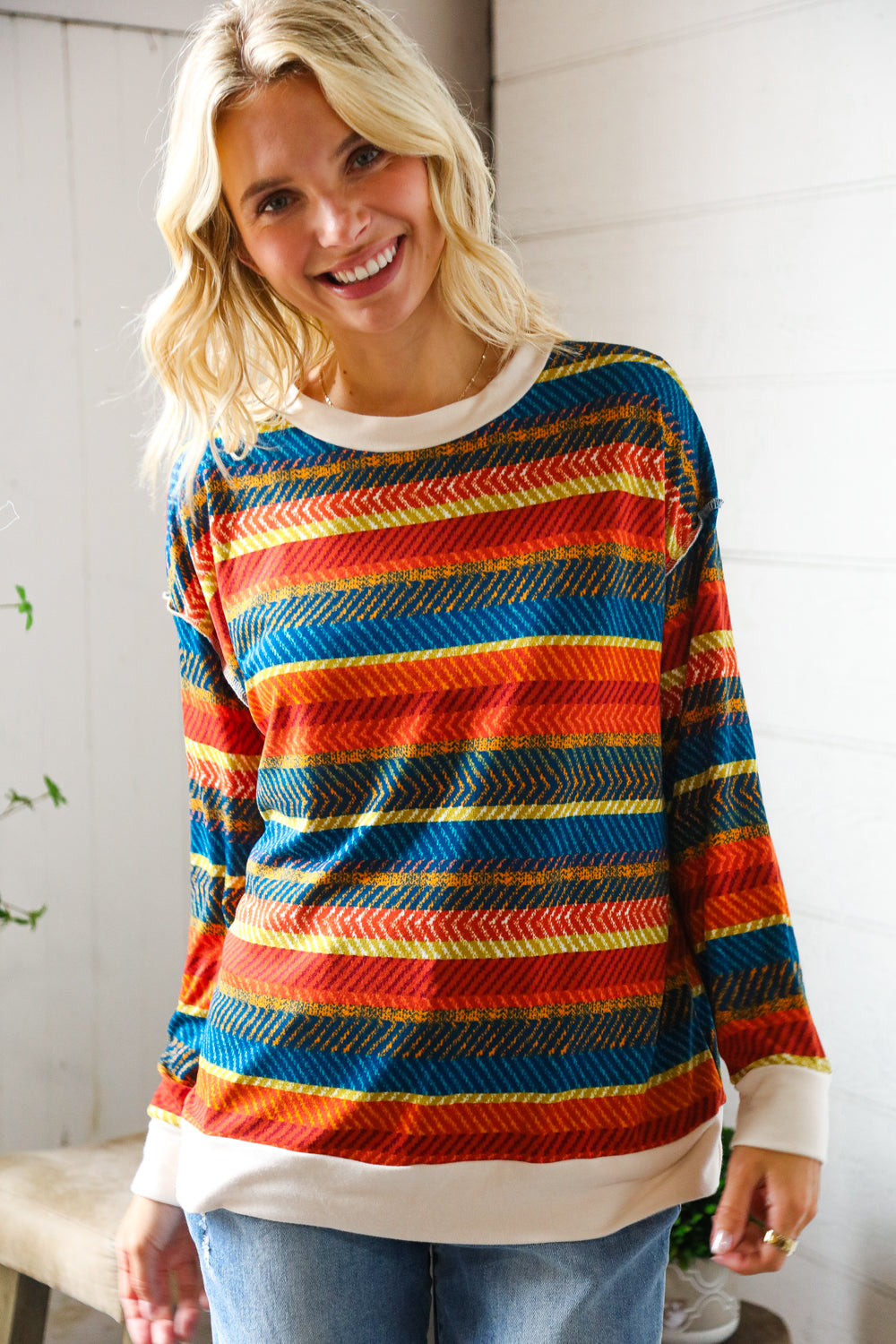 Sunset on the Trail Multicolor Textured Oversized Knit Sweater