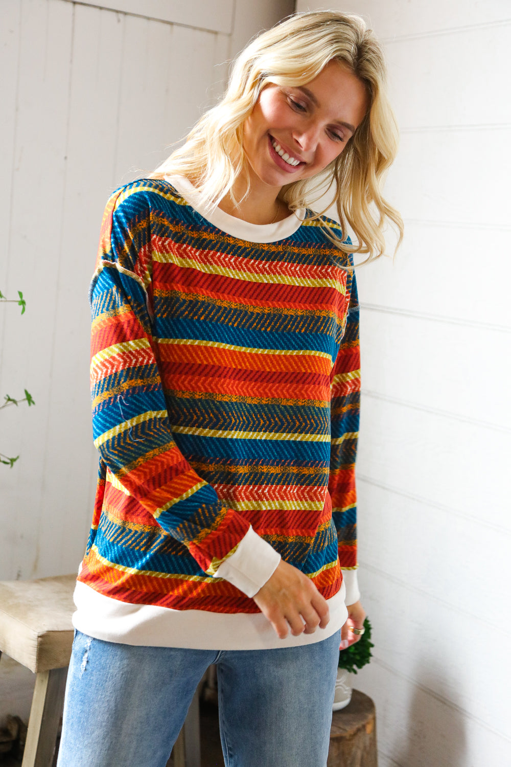Sunset on the Trail Multicolor Textured Oversized Knit Sweater