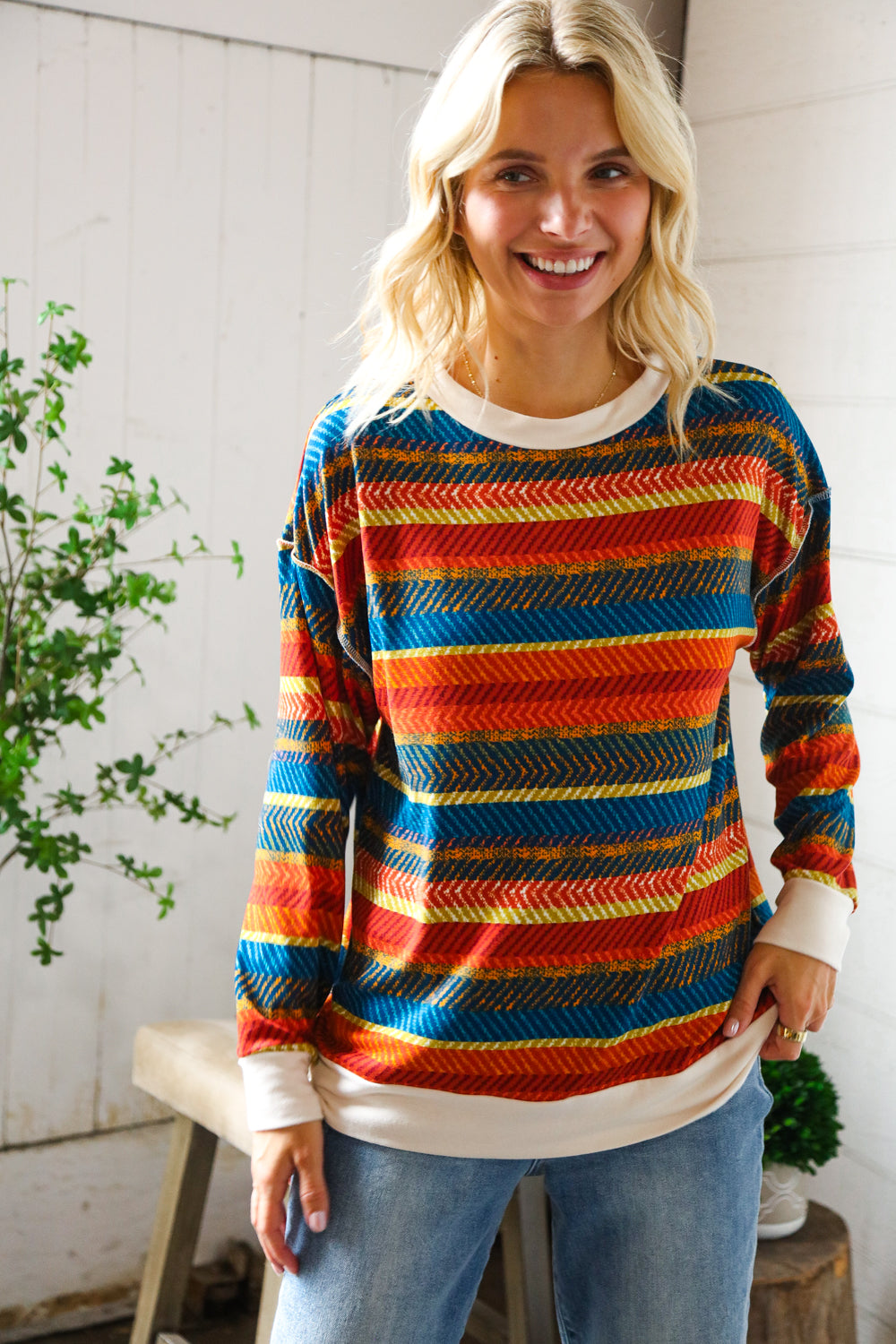 Sunset on the Trail Multicolor Textured Oversized Knit Sweater
