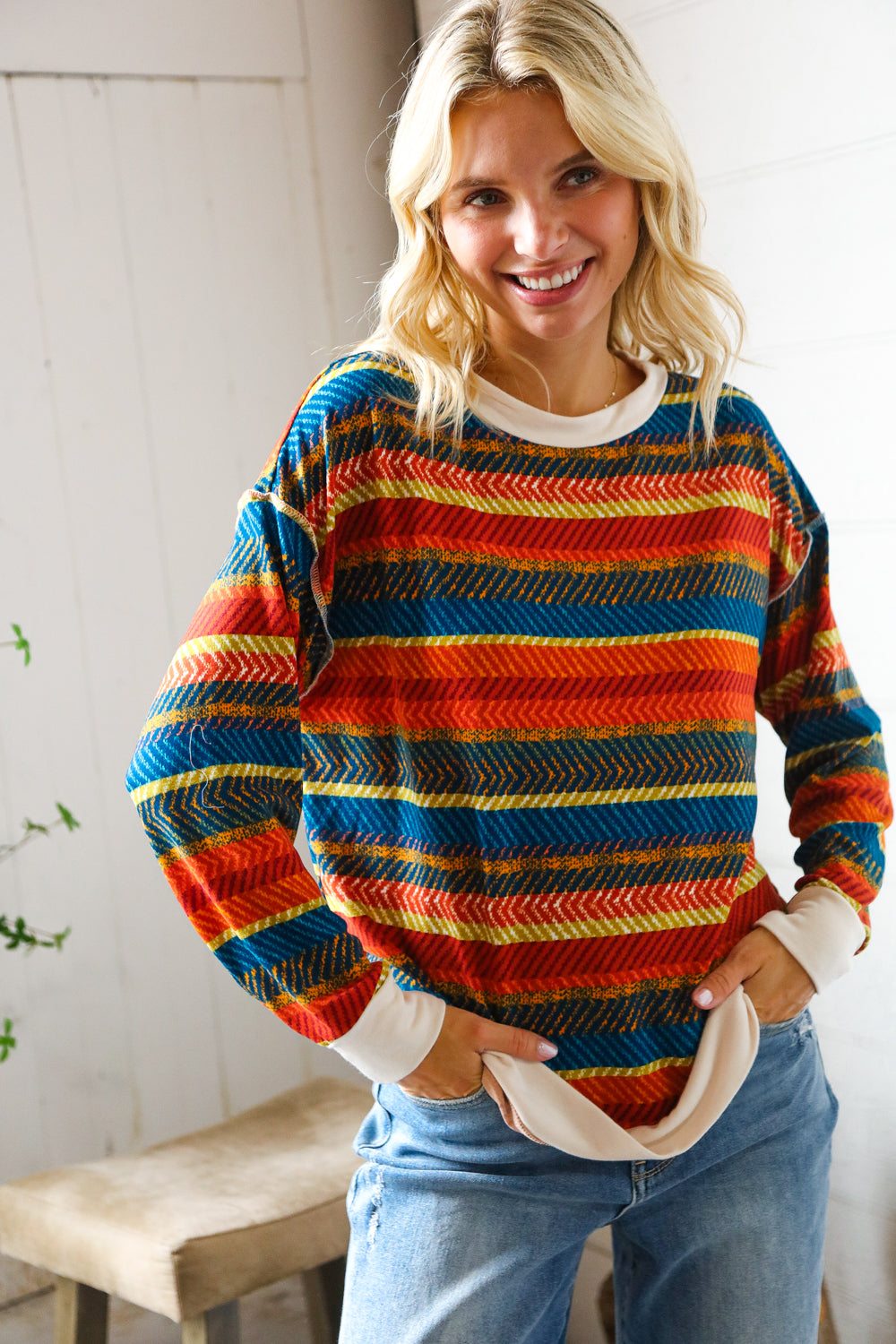 Sunset on the Trail Multicolor Textured Oversized Knit Sweater