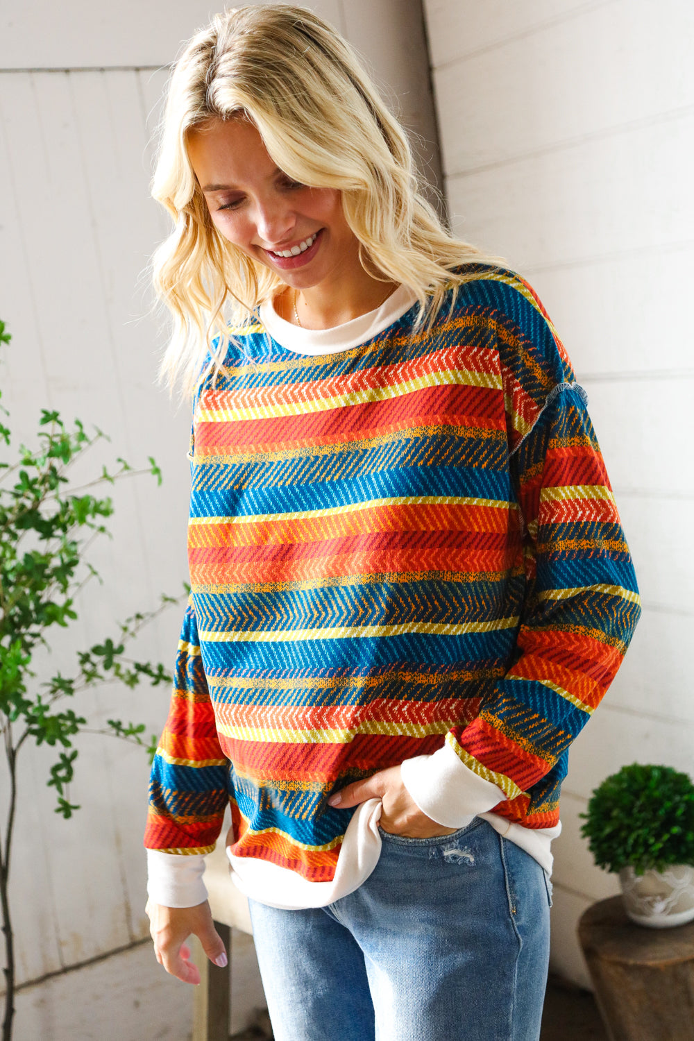 Sunset on the Trail Multicolor Textured Oversized Knit Sweater
