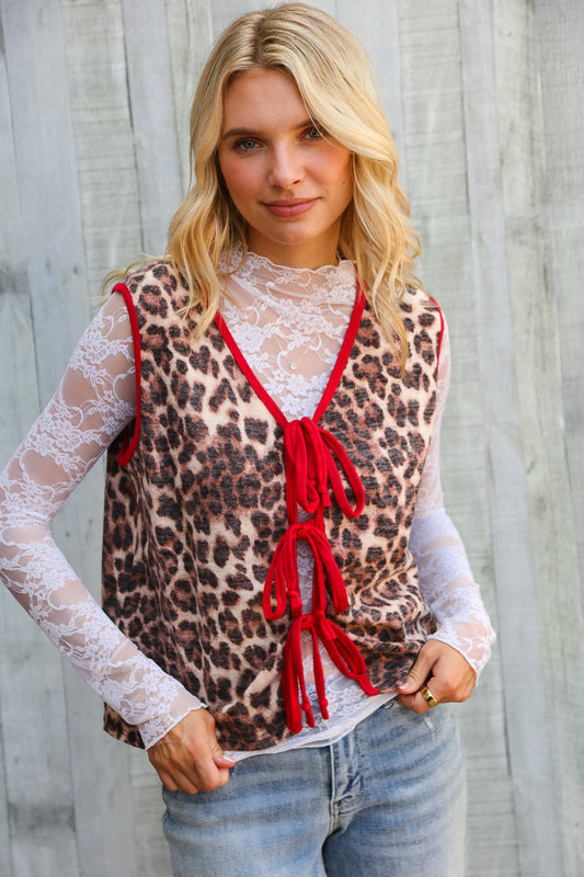 Fierce and Flirty Leopard Vest with Front Bow Details