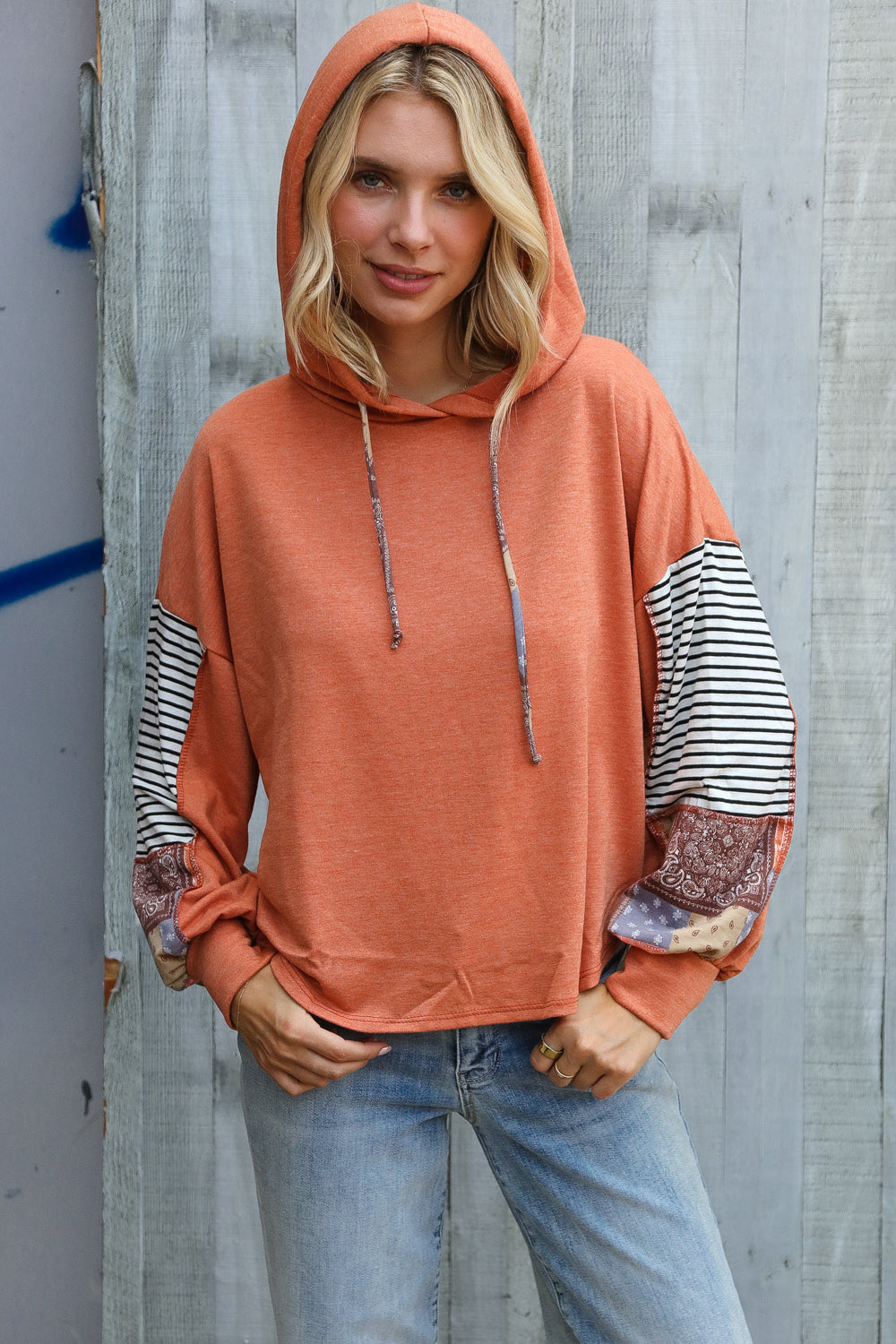 Patch Me Later Rust French Terry High Low Hoodie